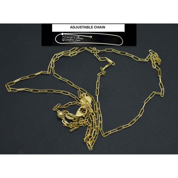 Real 14K Solid Yellow Gold Up To 22" Adjustable Paperclip Chain Necklace 2.5gram - Picture 1 of 7